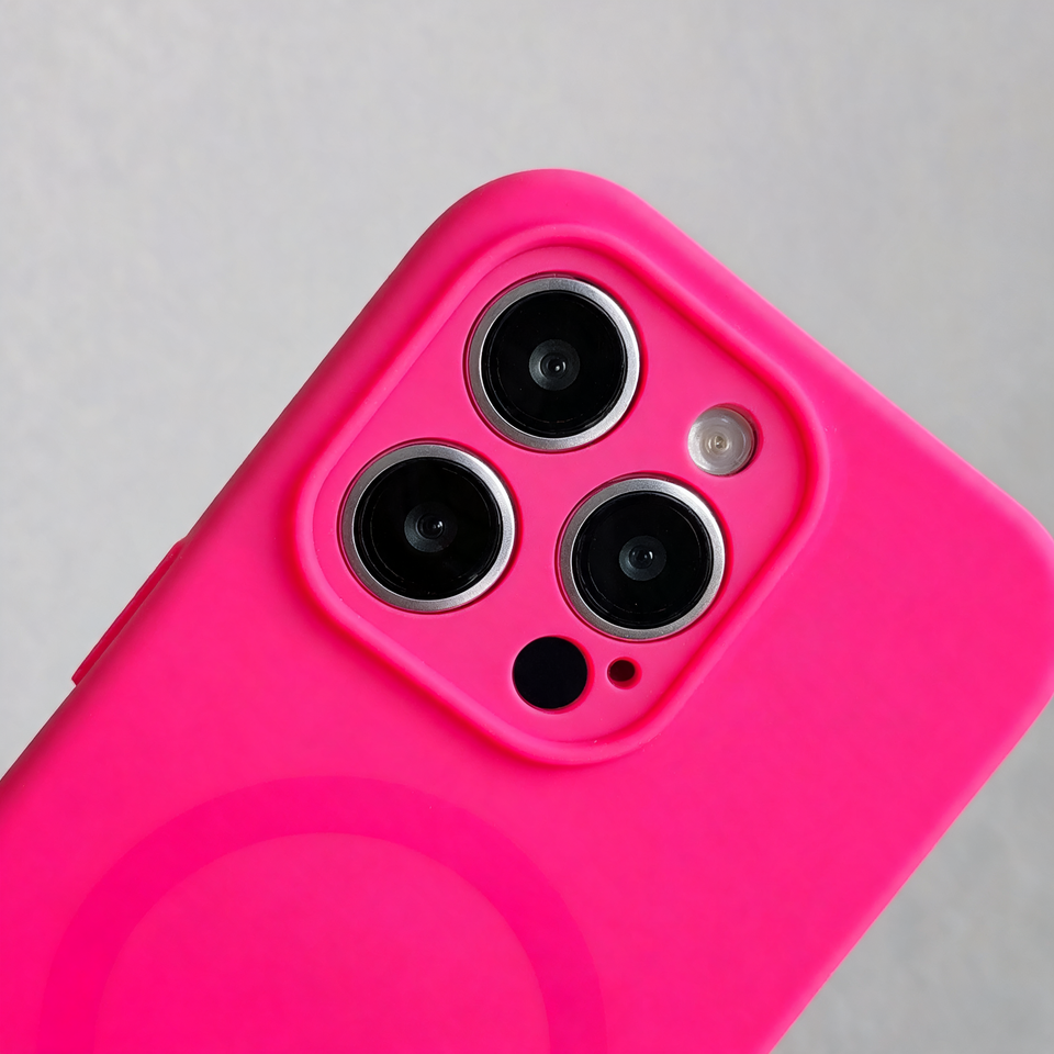 Bright Neon Silicone MagSafe iPhone Case – Vibrant Colours, Slim and Protective camera cutout close-up