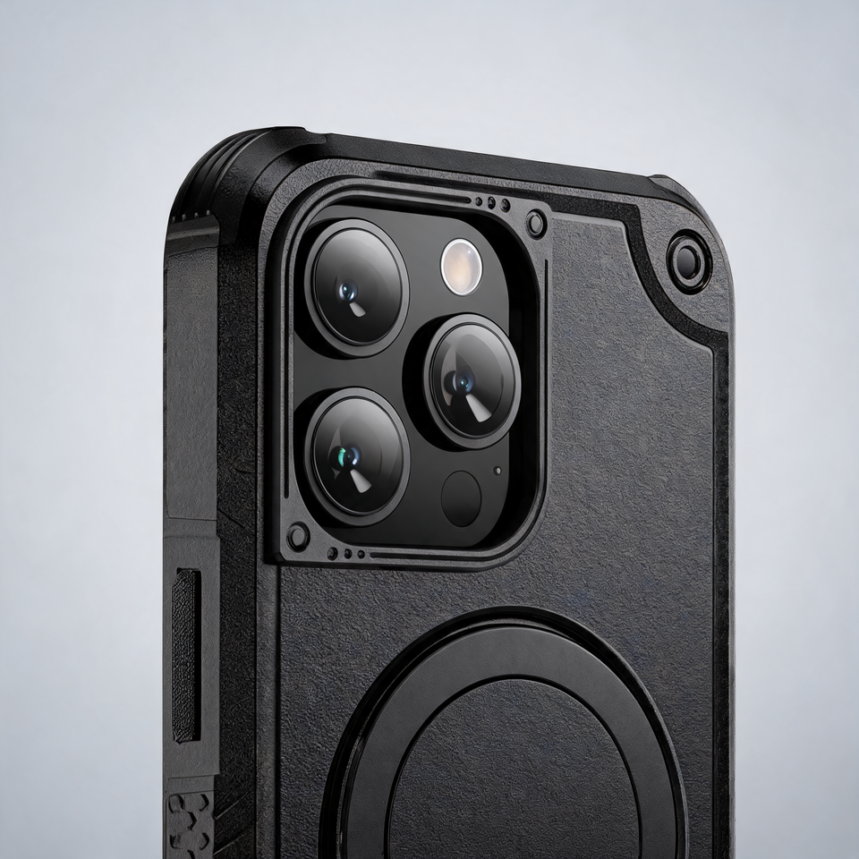Tough Magsafe Shockproof Heavy Duty Protection Apple iPhone Case with Kickstand Cover camera cutout close-up