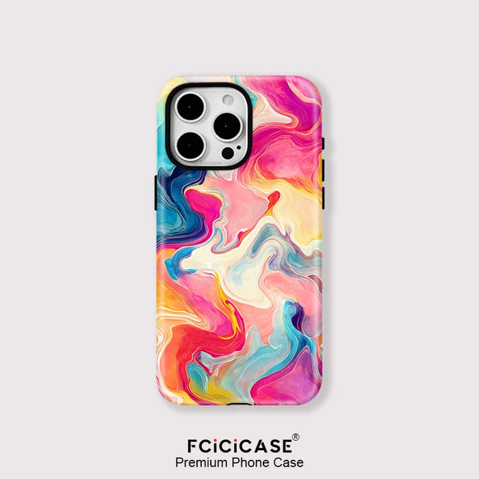 Colorful Lines Dual-Layer Shockproof iPhone Case - MagSafe Compatible, Anti-Scratch Design for iPhone 12 to 16 Pro Max