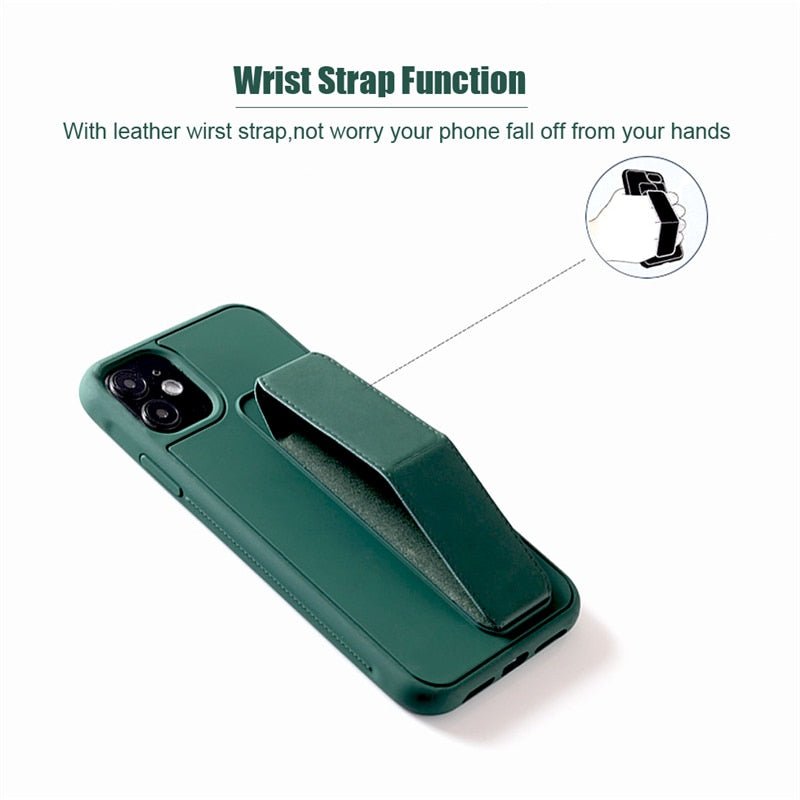 Leather Wrist Strap Case With Stand For iPhone - Case Monkey