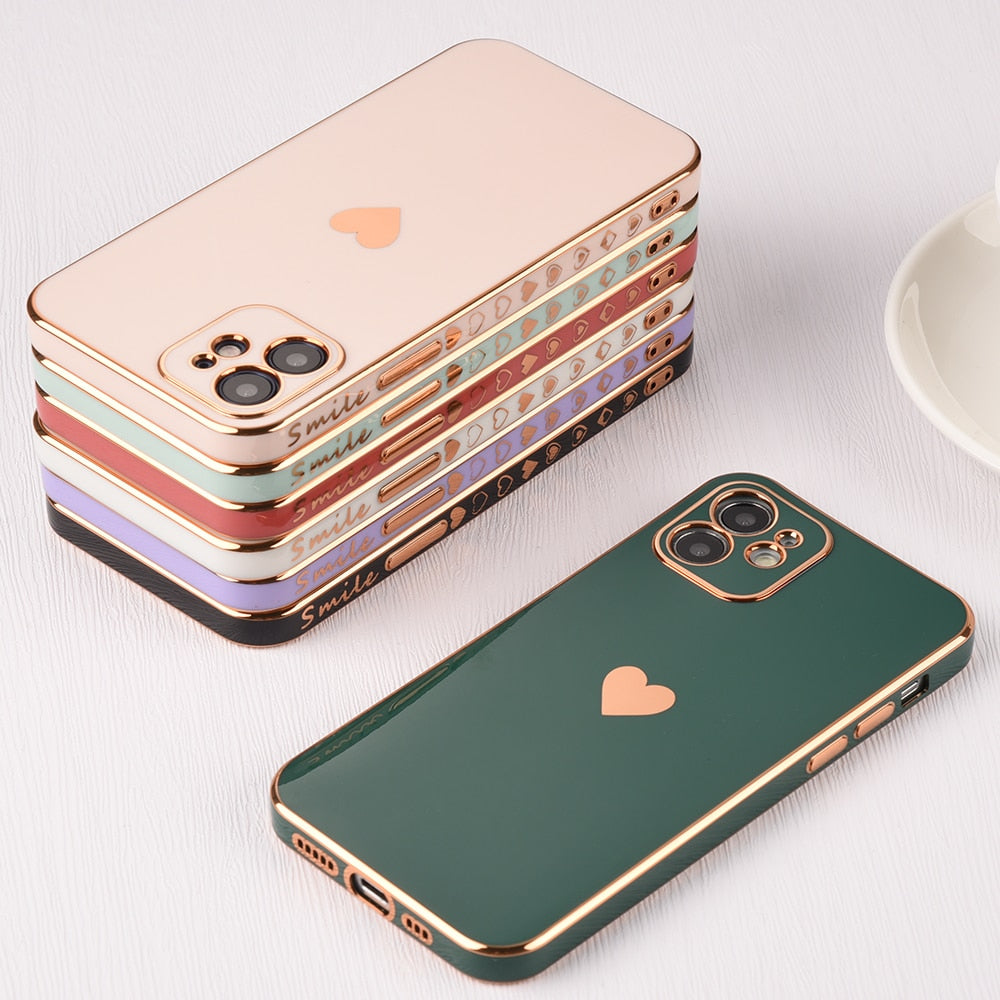 Full Lens Protection Plated Heart Phone Case For iPhone - Case Monkey