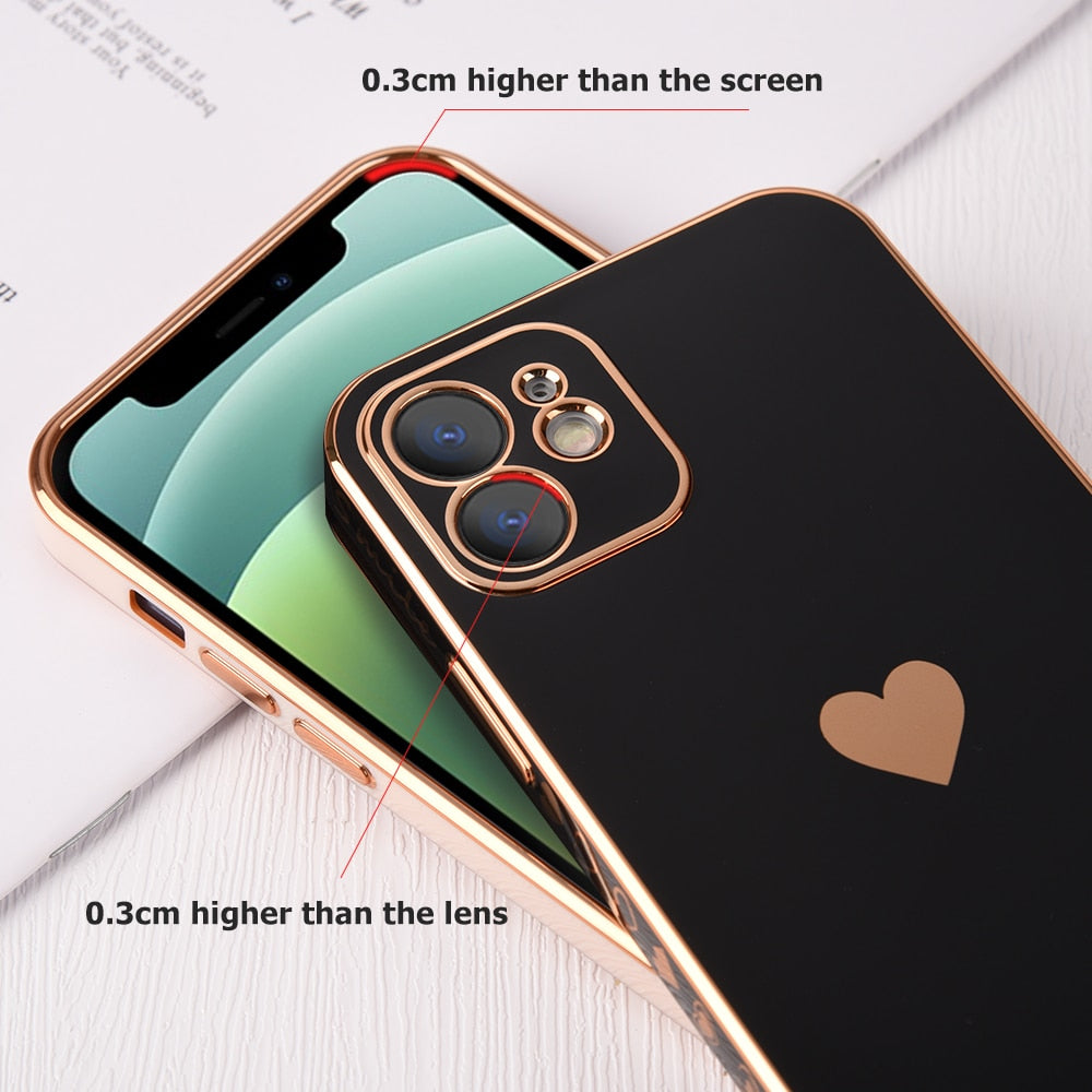 Full Lens Protection Plated Heart Phone Case For iPhone - Case Monkey