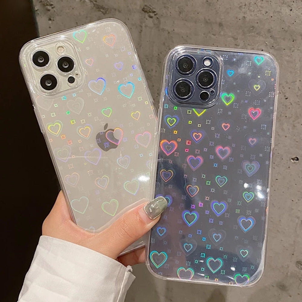 Holographic Transparent Case With Hearts For iPhone - Case Monkey