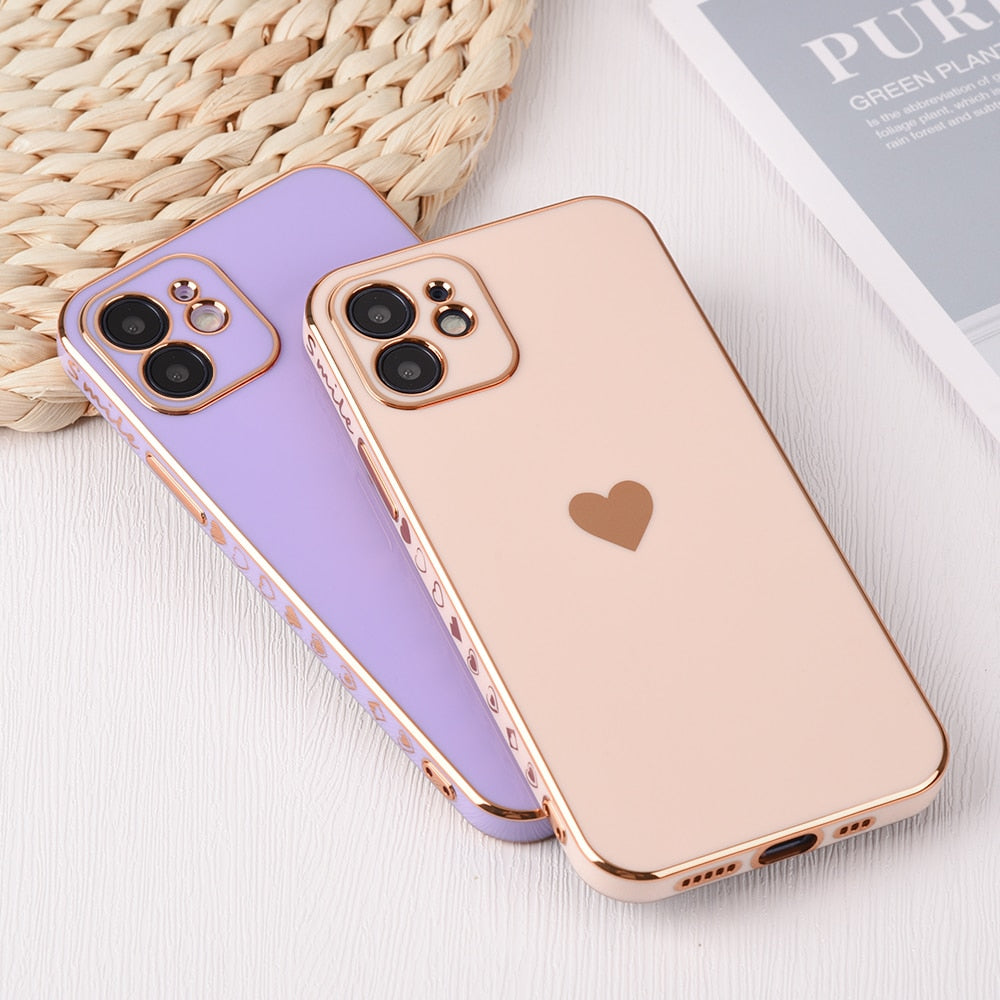 Full Lens Protection Plated Heart Phone Case For iPhone - Case Monkey