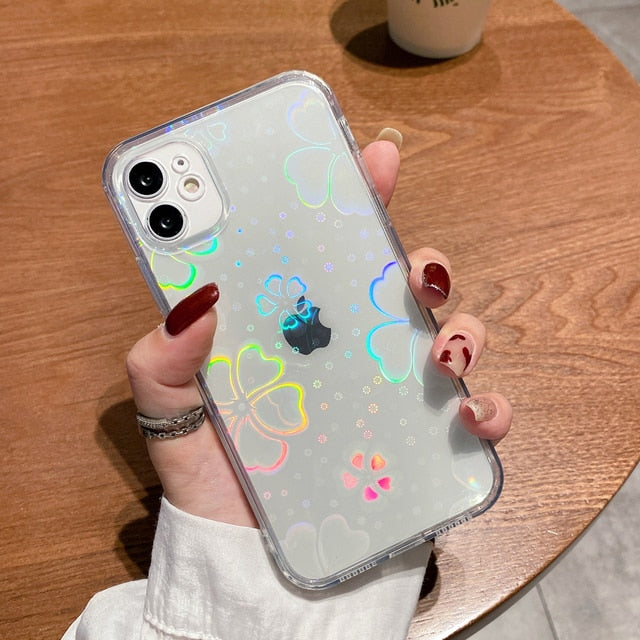 Holographic Transparent Case With Hearts For iPhone - Case Monkey