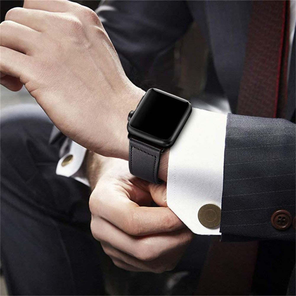 Apple watch 4 black leather band shop